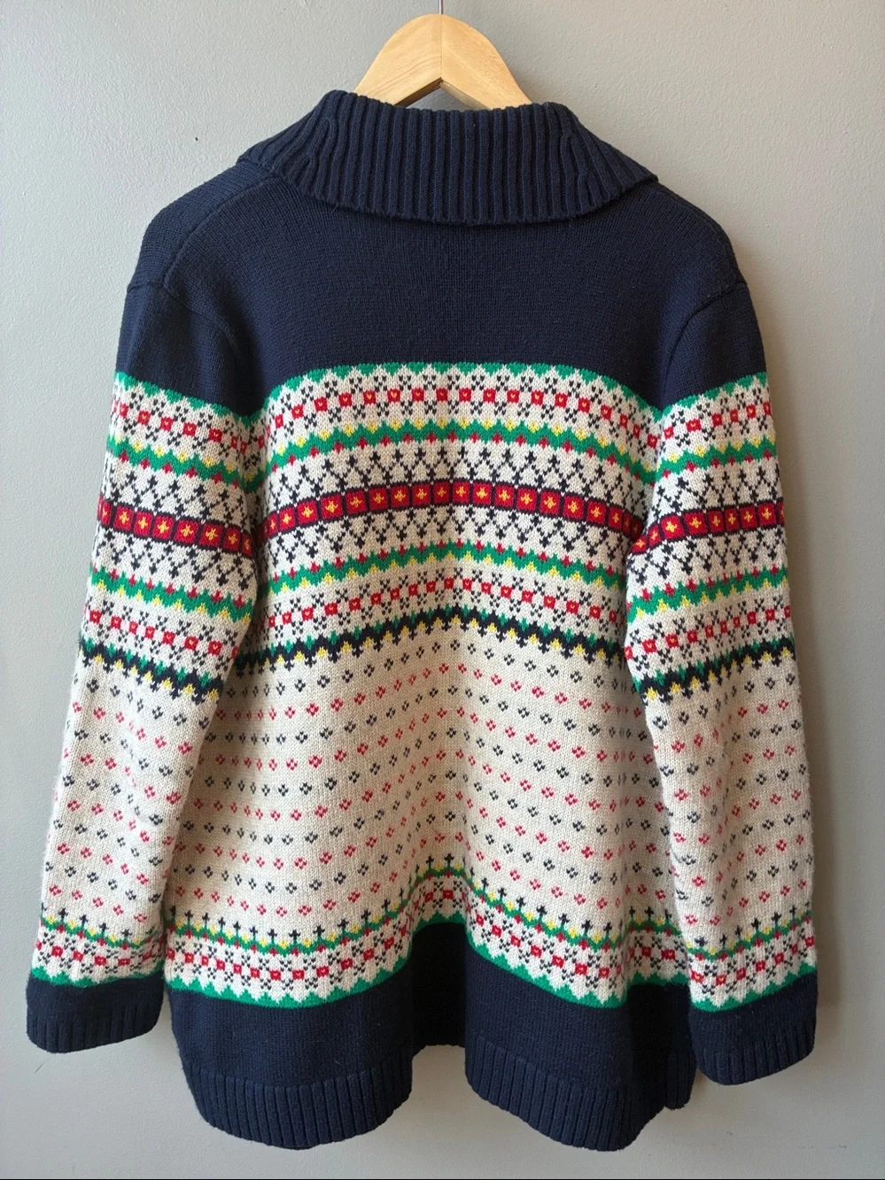 Talbots Navy Multicolor Fair Isle Open Front Shawl Collar Cardigan - Picture 5 of 6